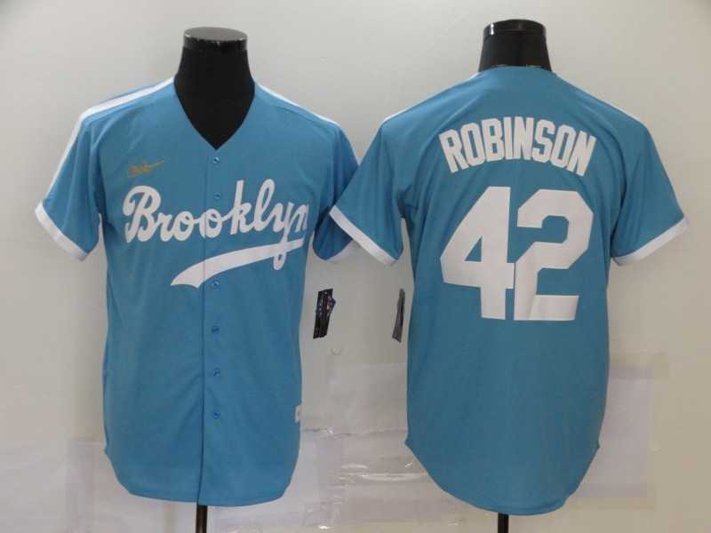 Men%27s Los Angeles Dodgers #42 Jackie Robinson Light Blue Throwback Cool Base Stitched Baseball Jersey->new york mets->MLB Jersey